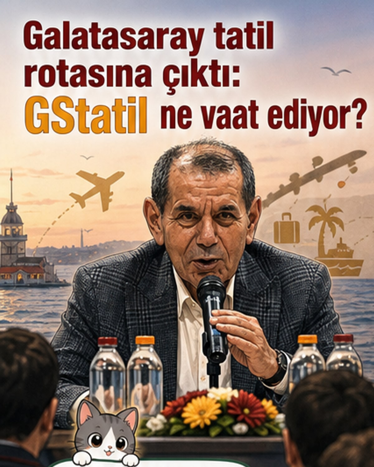 Galatasaray Başkanı Dursun Özbek ve Tera Holding'in temsilcileri, GStatil projesinin tanıtım toplantısında birlikte sahne alıyor.