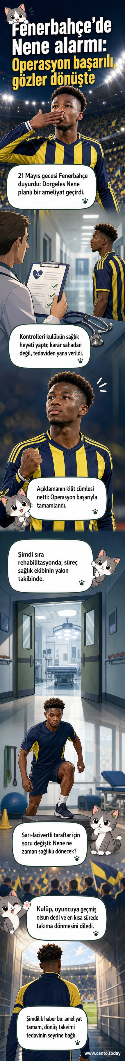 Fenerbahçe forması giyen bir futbolcunun sahada koştuğu arka plana, sağ üst köşede Dorgeles Nene'nin portresi ve 'Geçmiş olsun' yazısı eklenmiş.