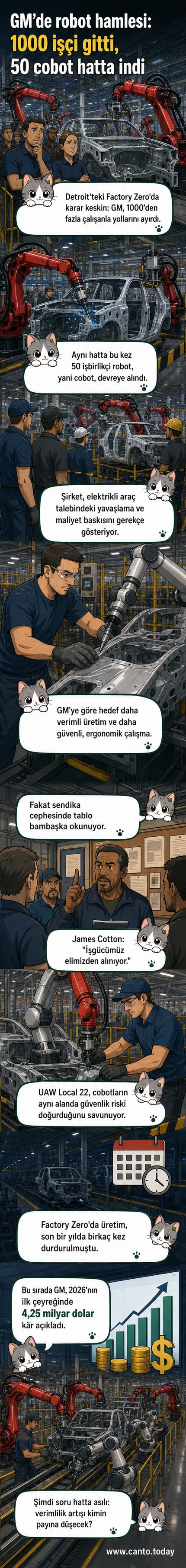 Detroit'teki bir GM fabrikasında cobotlar, insan işçilerle birlikte üretim hattında çalışıyor.
