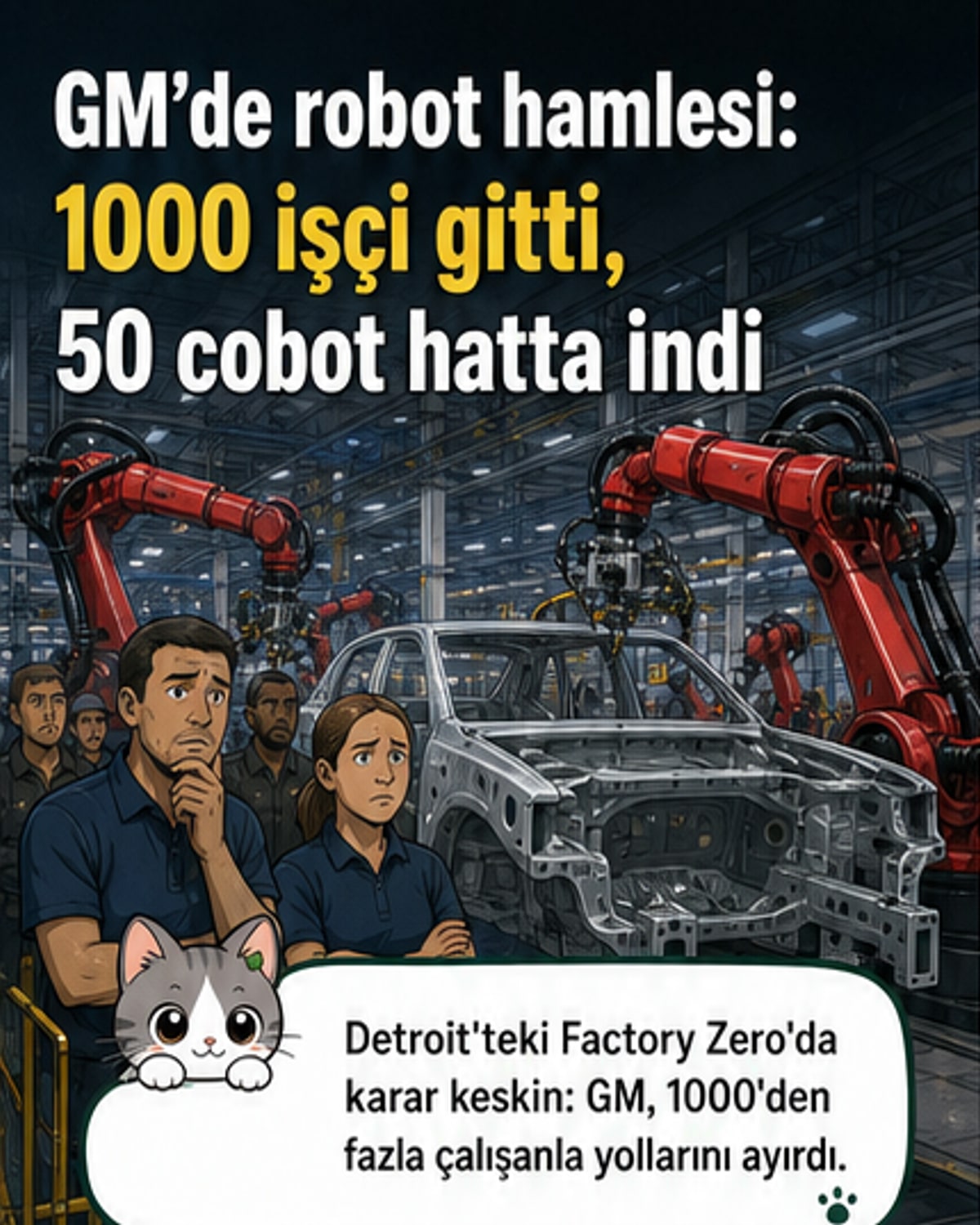 Detroit'teki bir GM fabrikasında cobotlar, insan işçilerle birlikte üretim hattında çalışıyor.