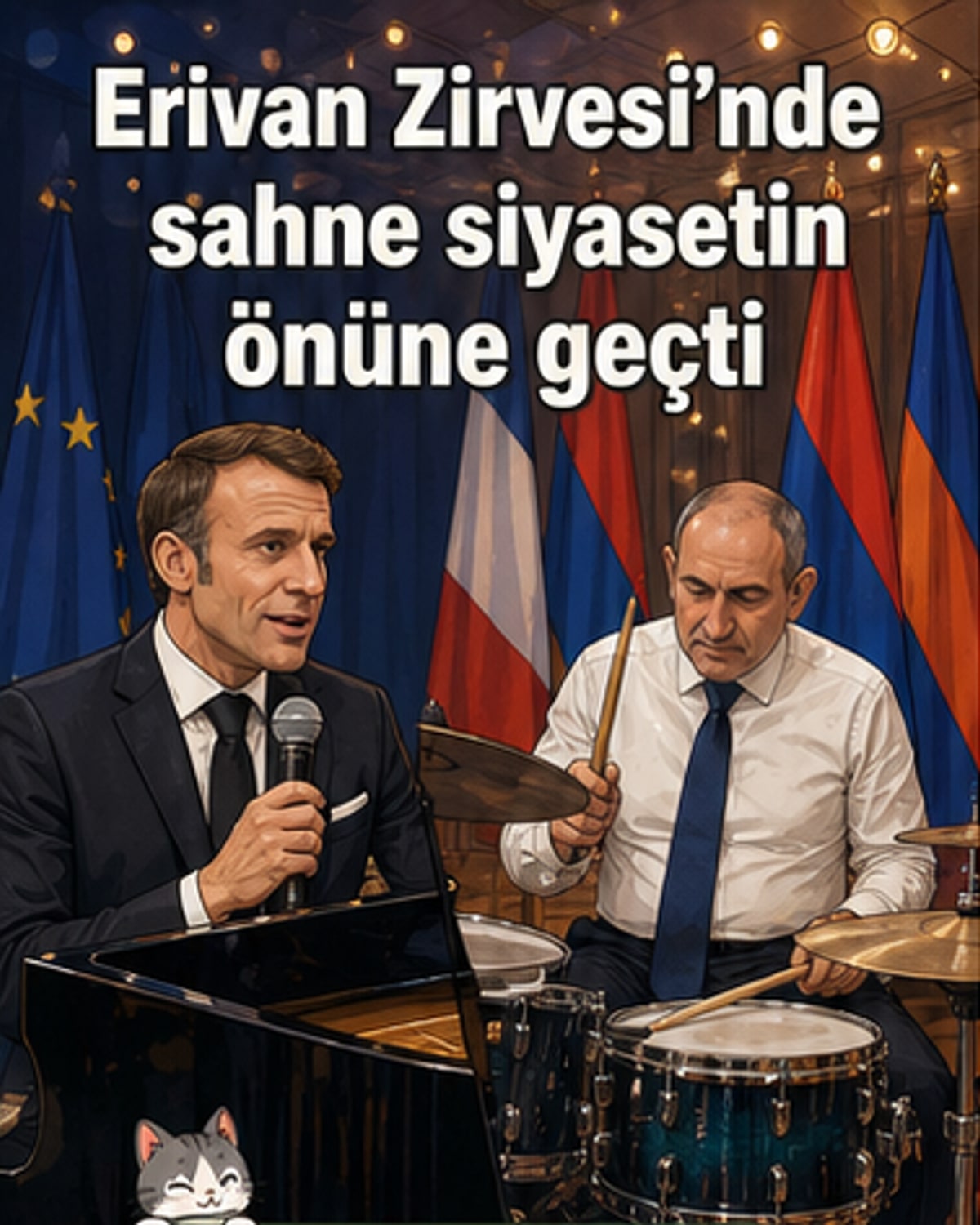 Paşinyan davul çaldı, Macron şarkı söyledi