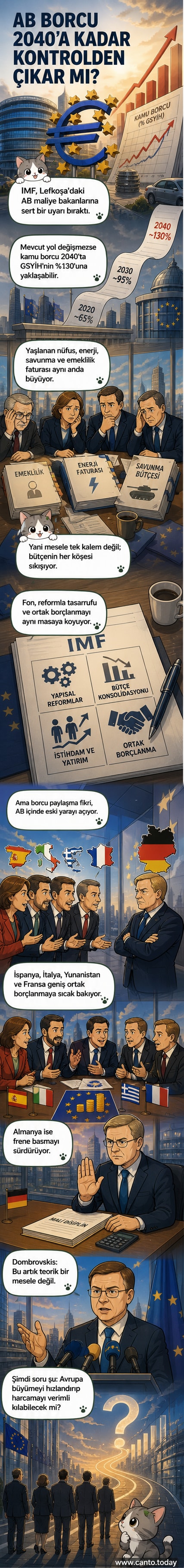 Avrupa Birliği bayrağı önünde yükselen borç grafikleri ve IMF logosu