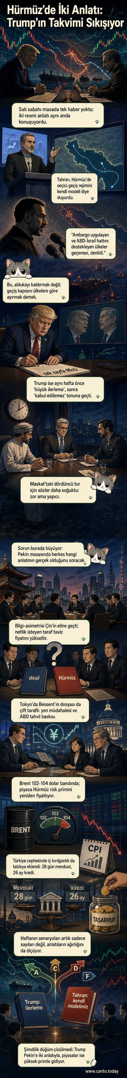 İran'ın Hürmüz Boğazı'nda 'kendi modeli' açıklaması ve ABD'nin çelişkili mesajları, çok kutuplu bir dünya düzenini yansıtan iki liderin karşıt pozisyonlarını gösteren görsel.