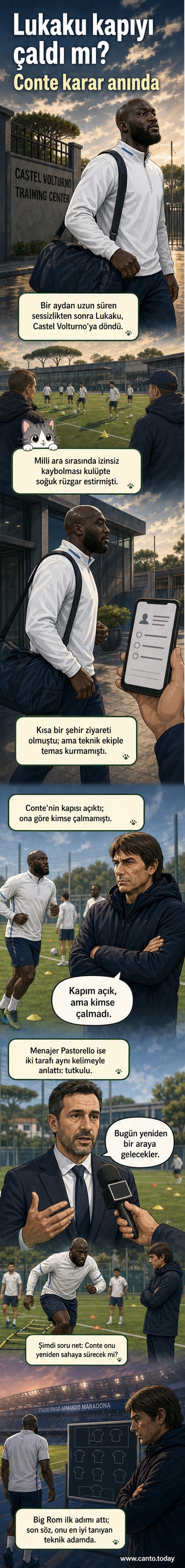 Romelu Lukaku, siyah beyaz Napoli formasıyla antrenman sahasında koşuyor, arka planda teknik heyet gözlem yapıyor.