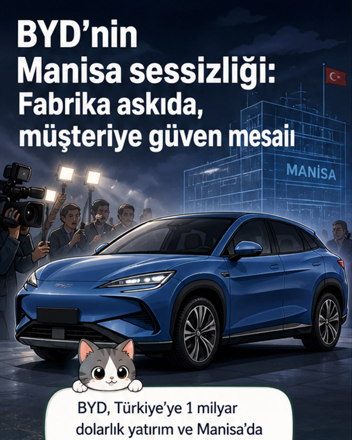 BYD Türkiye distribütörünün yaptığı açıklamayı gösteren görsel. Arka planda elektrikli bir BYD aracı ve şirket logosu yer alıyor.