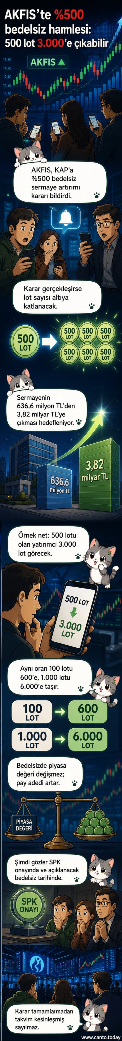 AKFİS logosu ve artan hisse sayısı grafiğiyle birlikte bedelsiz sermaye artırımı duyurusu