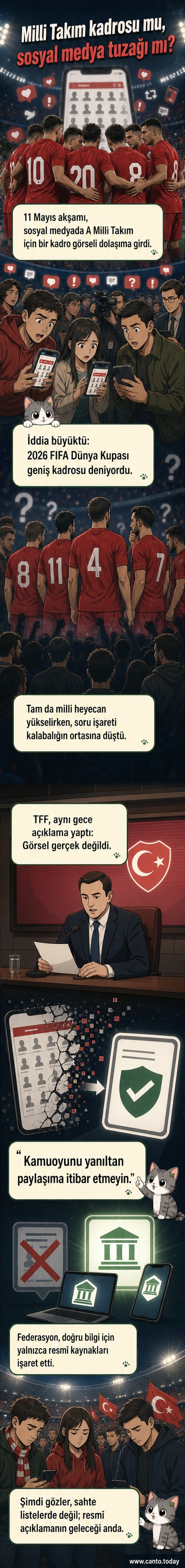 Türkiye Futbol Federasyonu logosu ve 'Sahte Haber' yazısı üzerine koyu çizgiyle geçilmiş bir kadro listesi görseli
