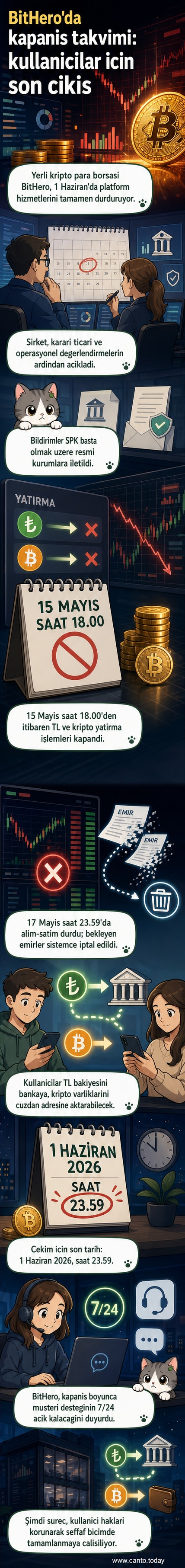 BitHero kripto borsası logosu ve 'Kapanış süreci başlıyor' yazısı ile birlikte bir saati gösteren görsel