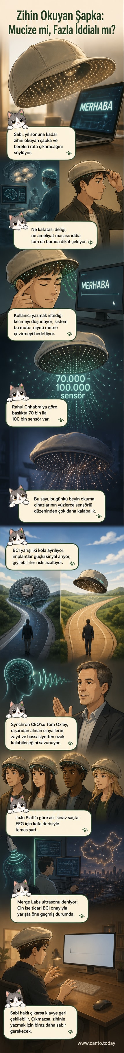 Beyin dalgalarını okuyan, üzerinde çok sayıda sensör bulunan akıllı bir şapka görseli