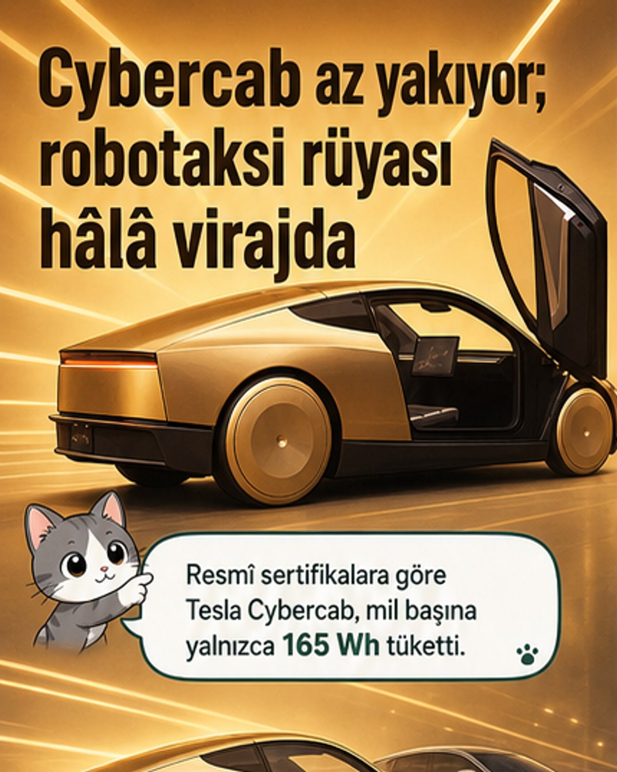 Cybercab, mil başına 165 Wh ile rekor kırdı