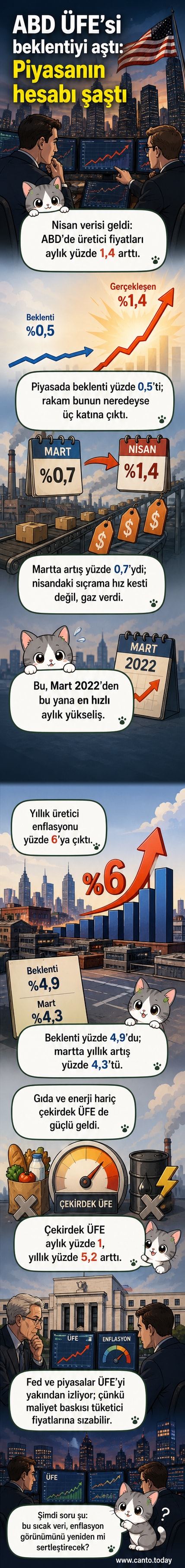 ABD bayrağı önünde yükselen bir grafikle gösterilen üretici enflasyonu verileri, nisan ayında beklenenin çok üzerinde çıktı.