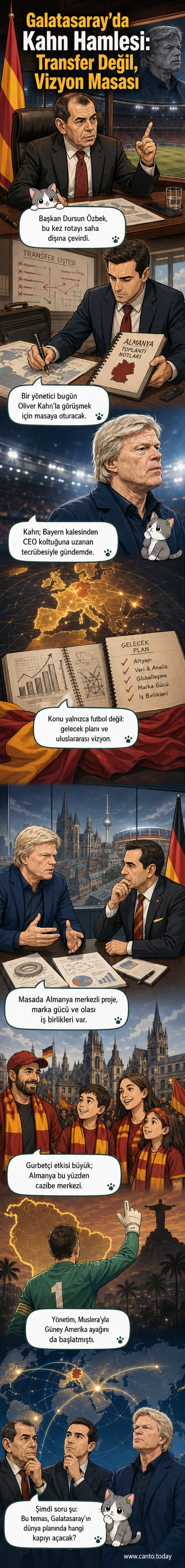 Galatasaray arması ve Oliver Kahn'ın resmi yan yana, arka planda Alman bayrağı ve Avrupa haritası