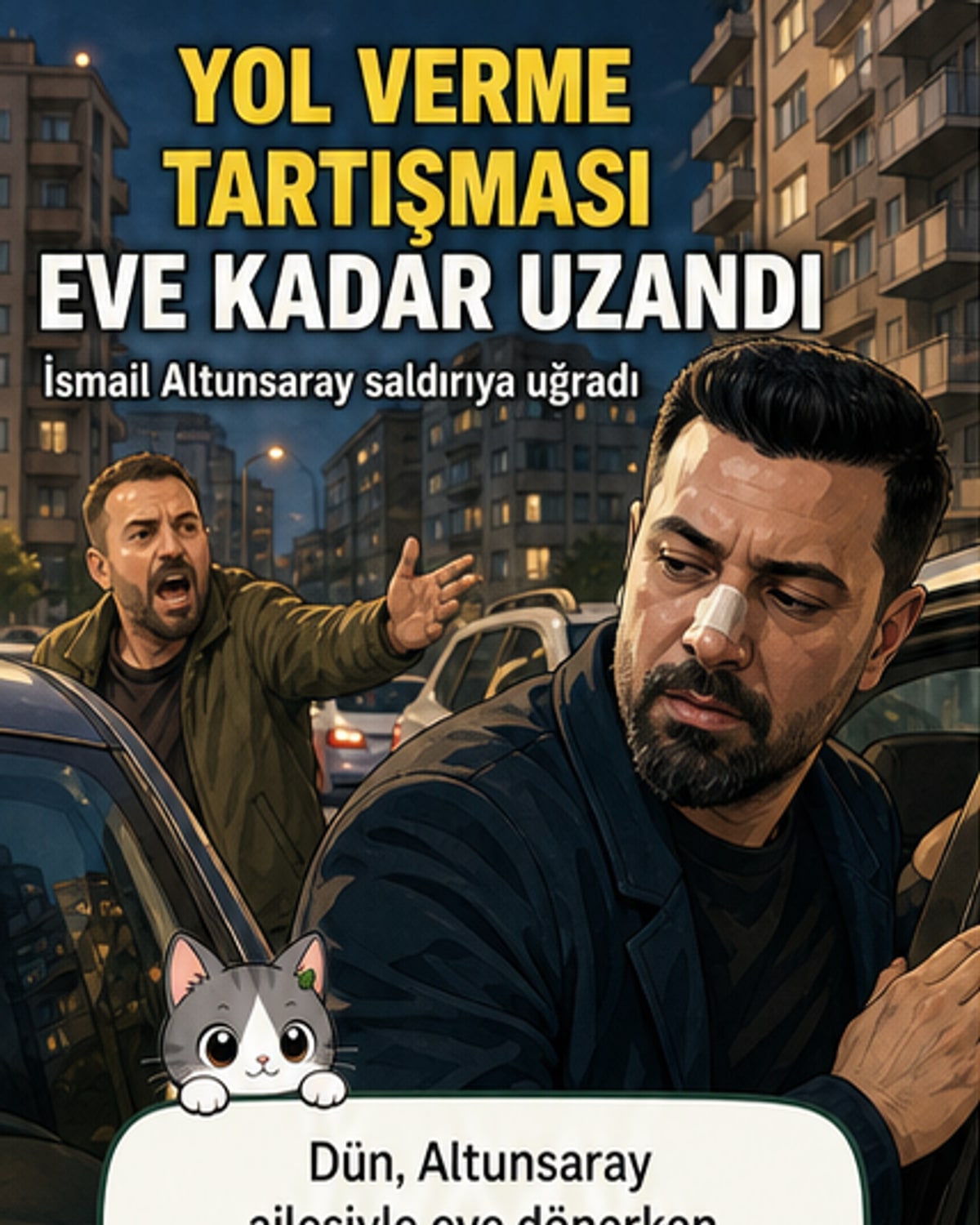 İsmail Altunsaray'ın ailesiyle birlikte olduğu araçta saldırıya uğradığı anlar, burnunda kırık tespit edildi.