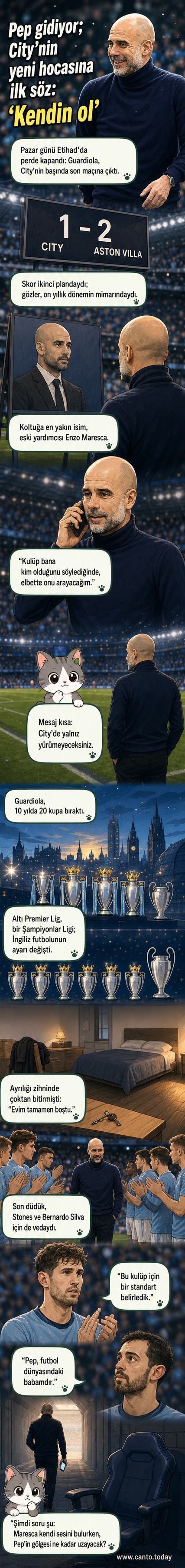 Pep Guardiola, Manchester City teknik direktörlüğü görevinden ayrılmadan önce sahada duygusal bir veda yapıyor.