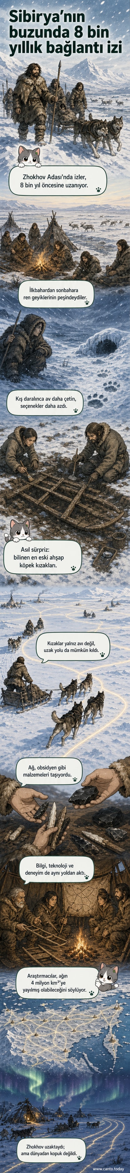 Zhokhov Adası'nda 8 bin yıl önce yaşayan insanların köpek kızaklarıyla uzun mesafeli ticaret yaptığı sanatçı yorumu