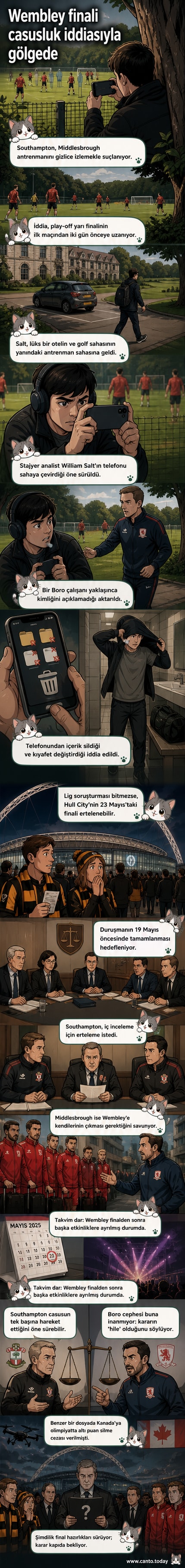 Bir futbol sahasının kenarında, golf sahasına bakan bir pencereden bir kişinin cep telefonuyla antrenmanı kaydettiği anı gösteren çizim.
