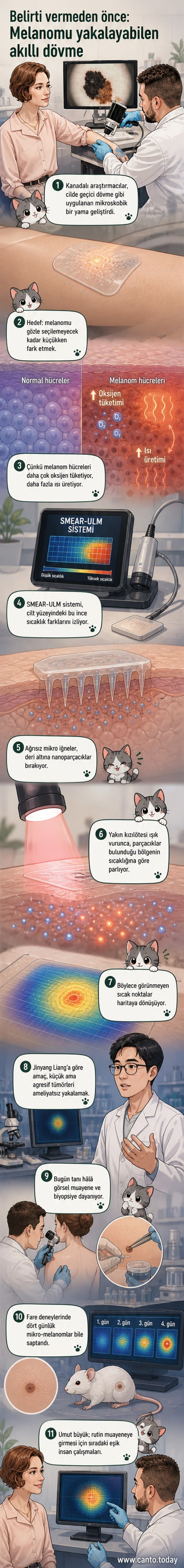 Elde bir akıllı dövme tasarımı, cilt altı nanoparçacıklarla melanom tespiti gösteriliyor