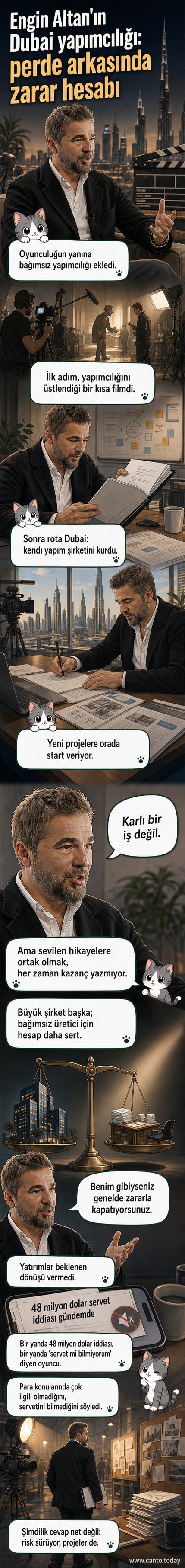 Engin Altan Düzyatan, kamera arkasında bir film setinde, Dubai'de kurduğu yapım şirketiyle ilgili açıklamalarda bulunuyor.