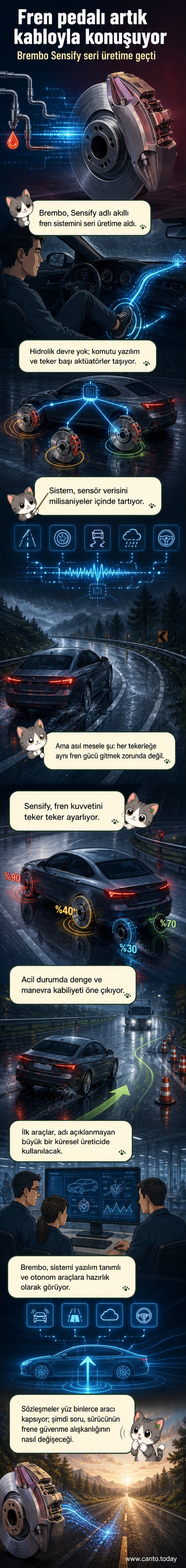 Bir otomobilin fren sisteminin dijital görselleştirilmesi, Sensify adlı yeni elektronik fren teknolojisinin iç yapısını gösteriyor.