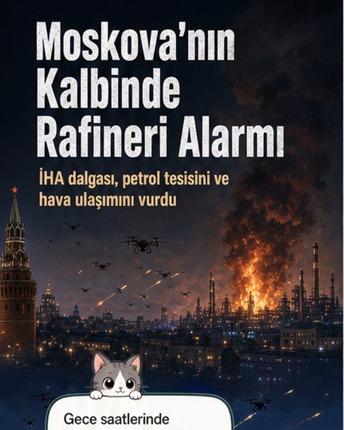 Moskova Petrol Rafinerisi'nde büyük bir patlama sonrası gökyüzüne yükselen dumanlar ve hasar gören bina