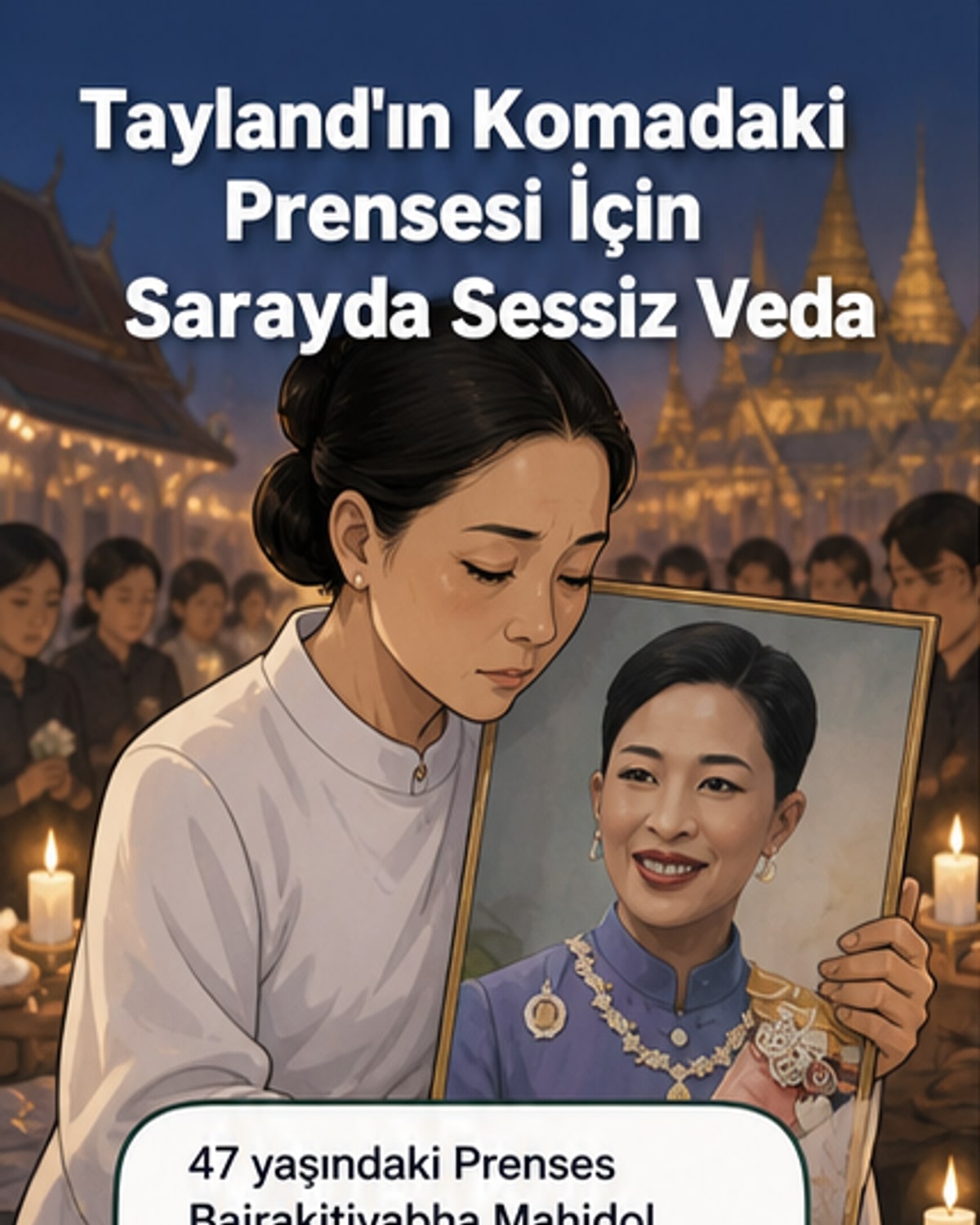 Tayland Prensesi Bajrakitiyabha Mahidol'un resmi portresi, arka planda Tayland bayrağı ve saray detayları.