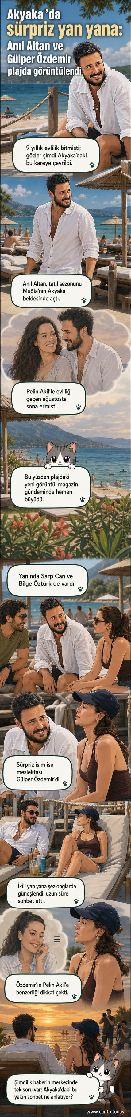 Anıl Altan ve Gülper Özdemir, Akyaka plajında yan yana güneşleniyorlar.