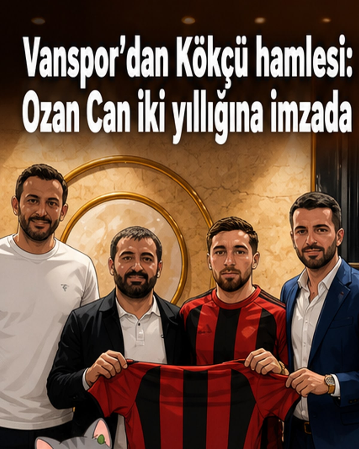 Ozan Kökçü, Vanspor formasıyla kale arkasından poz veriyor, saha üzerinde yeşil çim ve taraftar tribünleri arka planda.
