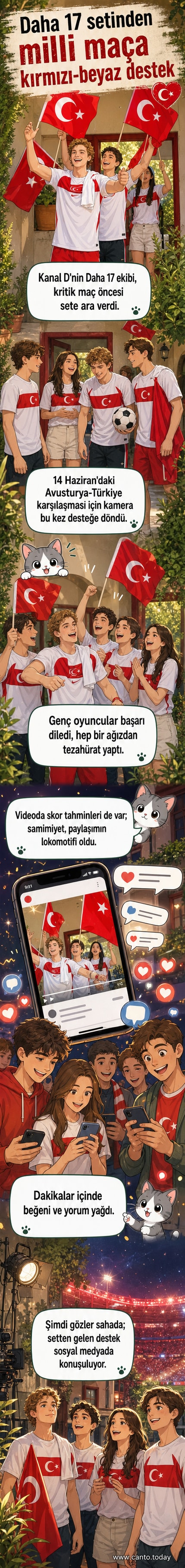 Daha 17 dizisi oyuncuları, milli takıma destek için bayraklı formalarla poz veriyor