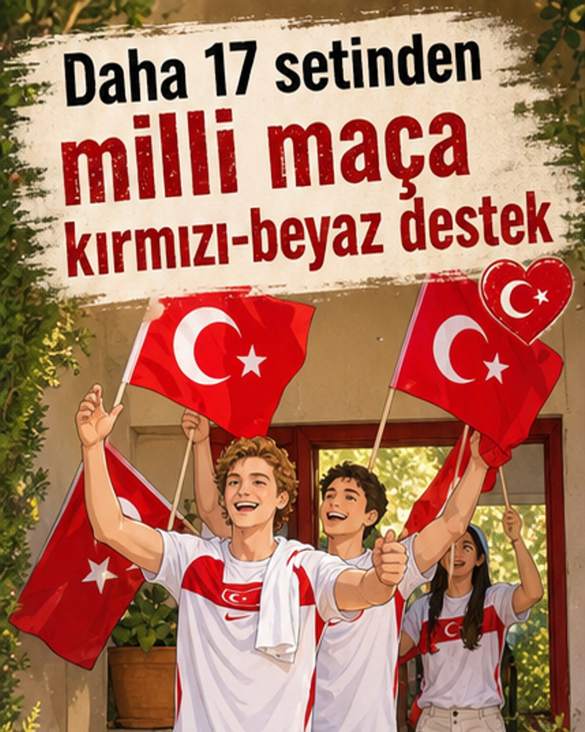 Daha 17 dizisi oyuncuları, milli takıma destek için bayraklı formalarla poz veriyor