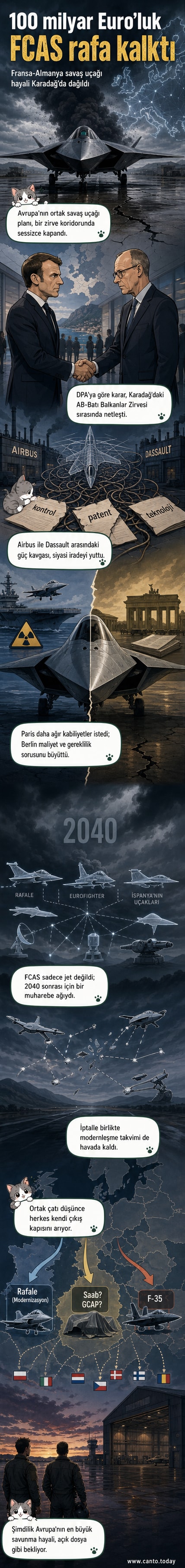 İki savaş uçağı silueti arasında çatlak bir Avrupa bayrağı, arka planda dağılan bir harita ve düşen bir para sembolü