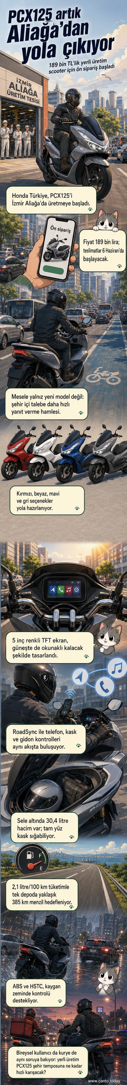 Honda'nın Türkiye'de ürettiği yeni PCX125 scooterı, modern tasarımı ve teknoloji özellikleriyle şehir trafiğinde yol alıyor.
