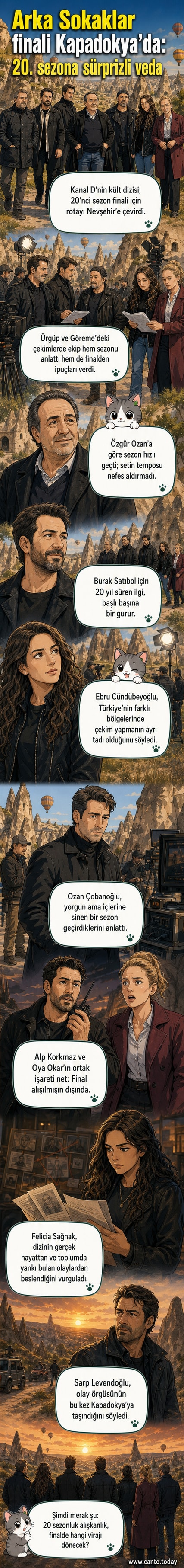 Arka Sokaklar dizisi oyuncuları, Kapadokya'nın eşsiz peribacaları önünde final çekimi yapıyor.