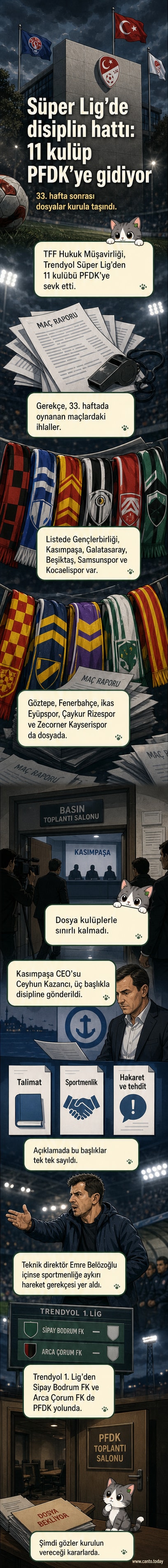 Süper Lig maçında hakeme itiraz eden futbolcular ve teknik ekipler, arka planda TFF logosu.