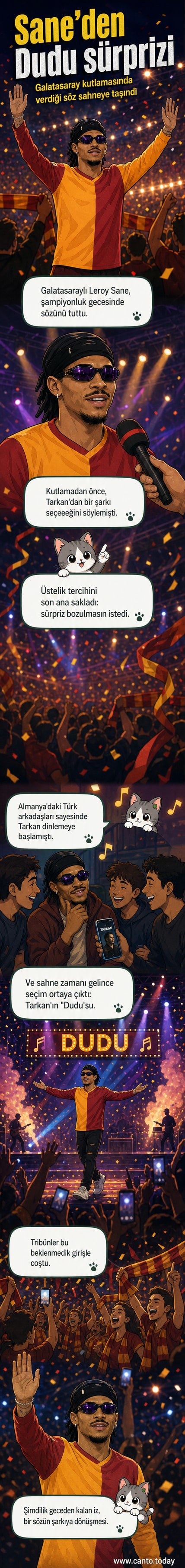 Leroy Sane, Galatasaray şampiyonluk kutlamalarında sahneye Tarkan'ın 'Dudu' şarkısı eşliğinde çıkıyor.
