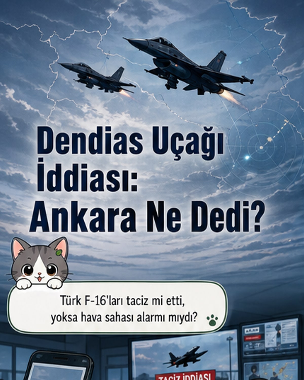 İki Türk F-16 uçağı, KKTC hava sahasında tedbir amaçlı yükseliyor; arka planda Ege Denizi ve Kıbrıs harita üzerinde işaretli.