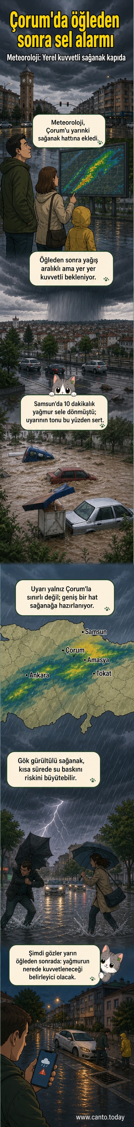 Türkiye haritası üzerinde sel uyarısı yapılan iller işaretli, gök gürültülü sağanak simgesiyle birlikte.