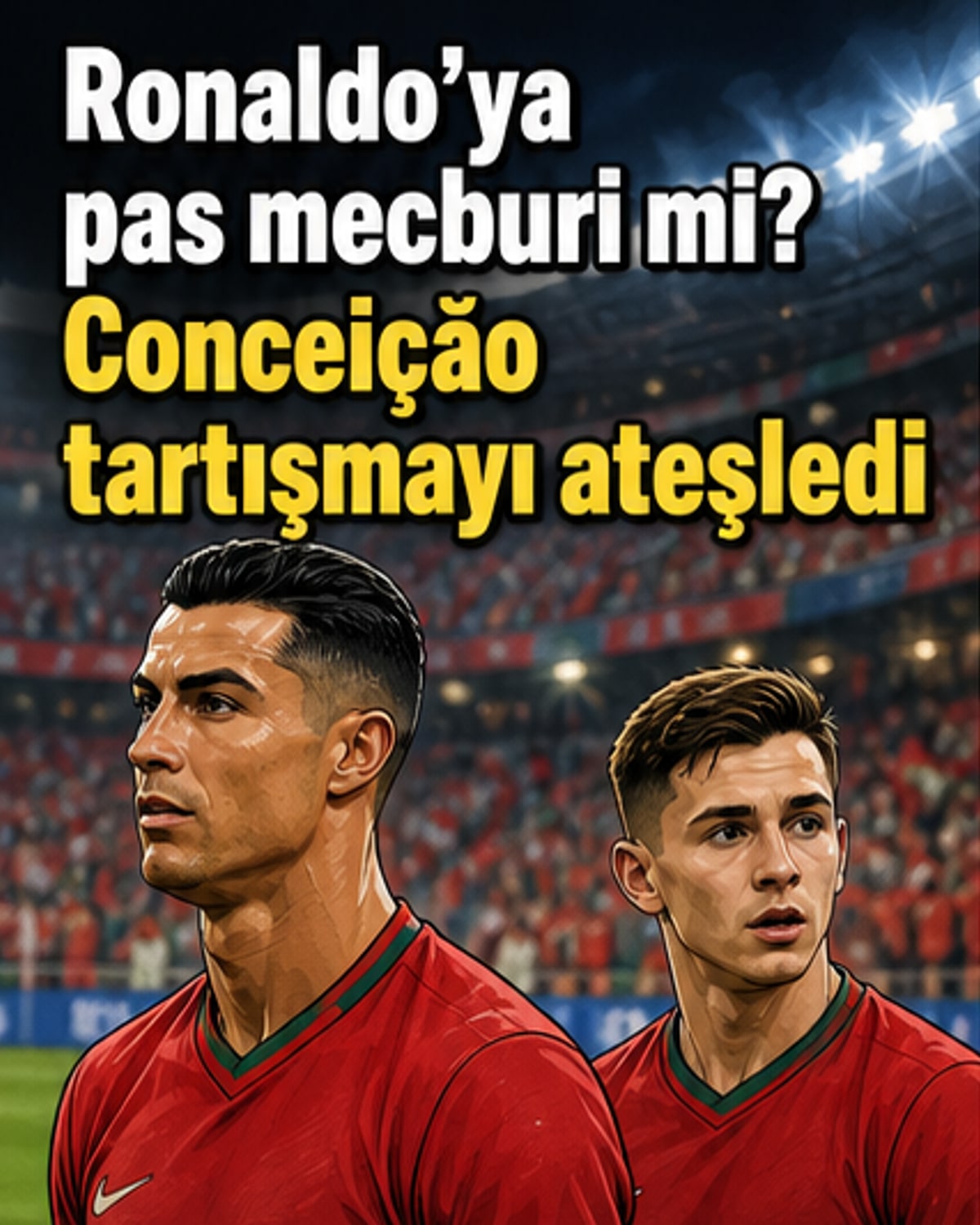 Portekiz milli futbolcuları Cristiano Ronaldo ve Francisco Conceição, bir maç sırasında sahada aynı karede görünüyor.
