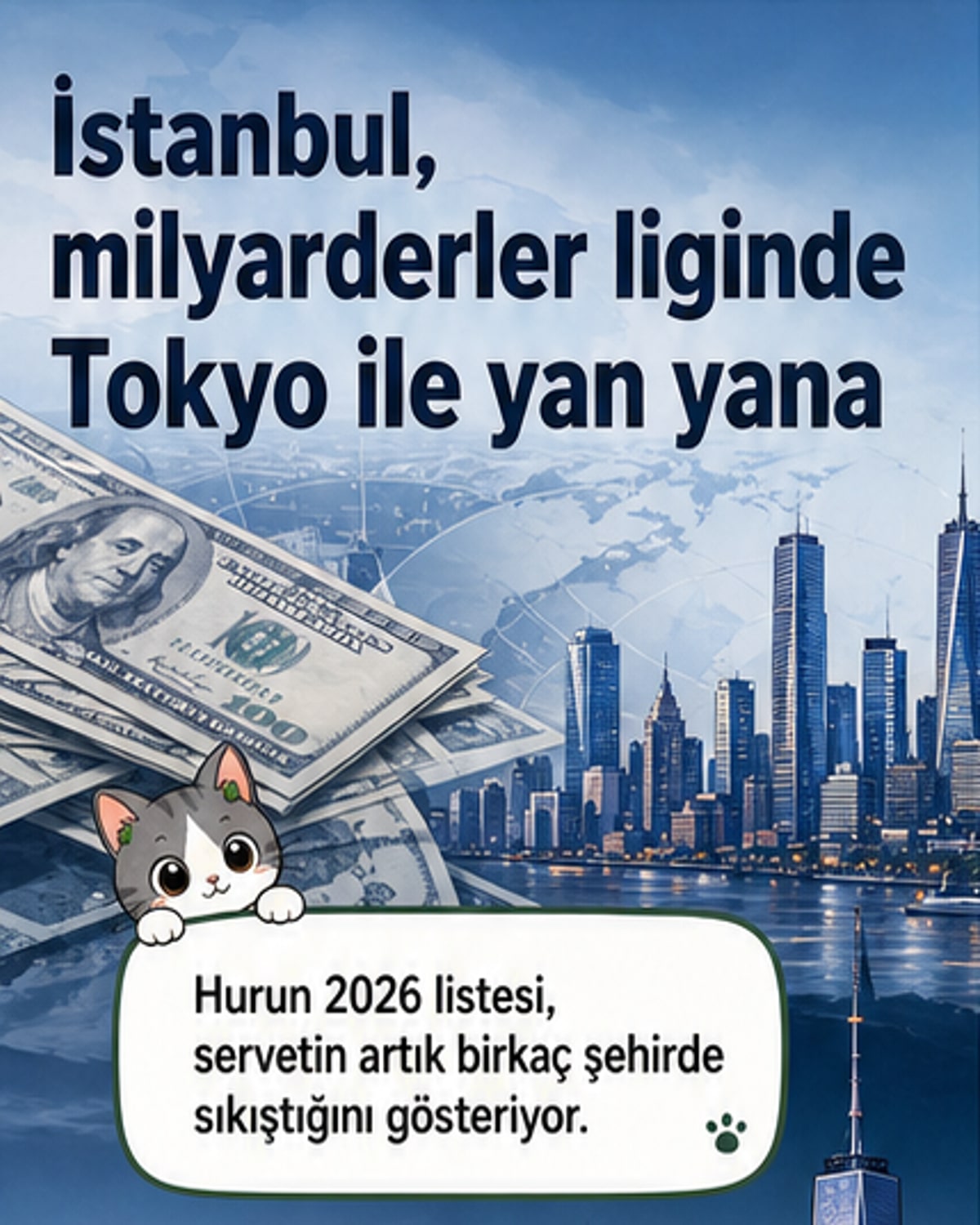 İstanbul silueti, milyarder sayısını gösteren bir grafikle birlikte, küresel sıralamada Tokyo'nun hemen yanında yer alıyor.