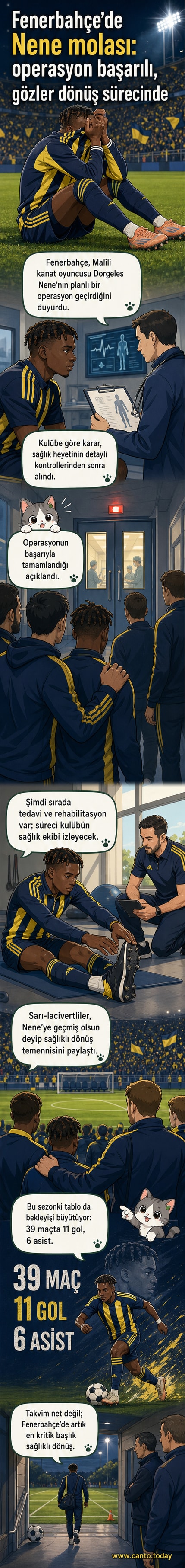 Fenerbahçe forması giyen Dorgeles Nene, sahada topa yönelirken. Arka planda taraftarlar ve stadyum ışıkları var.