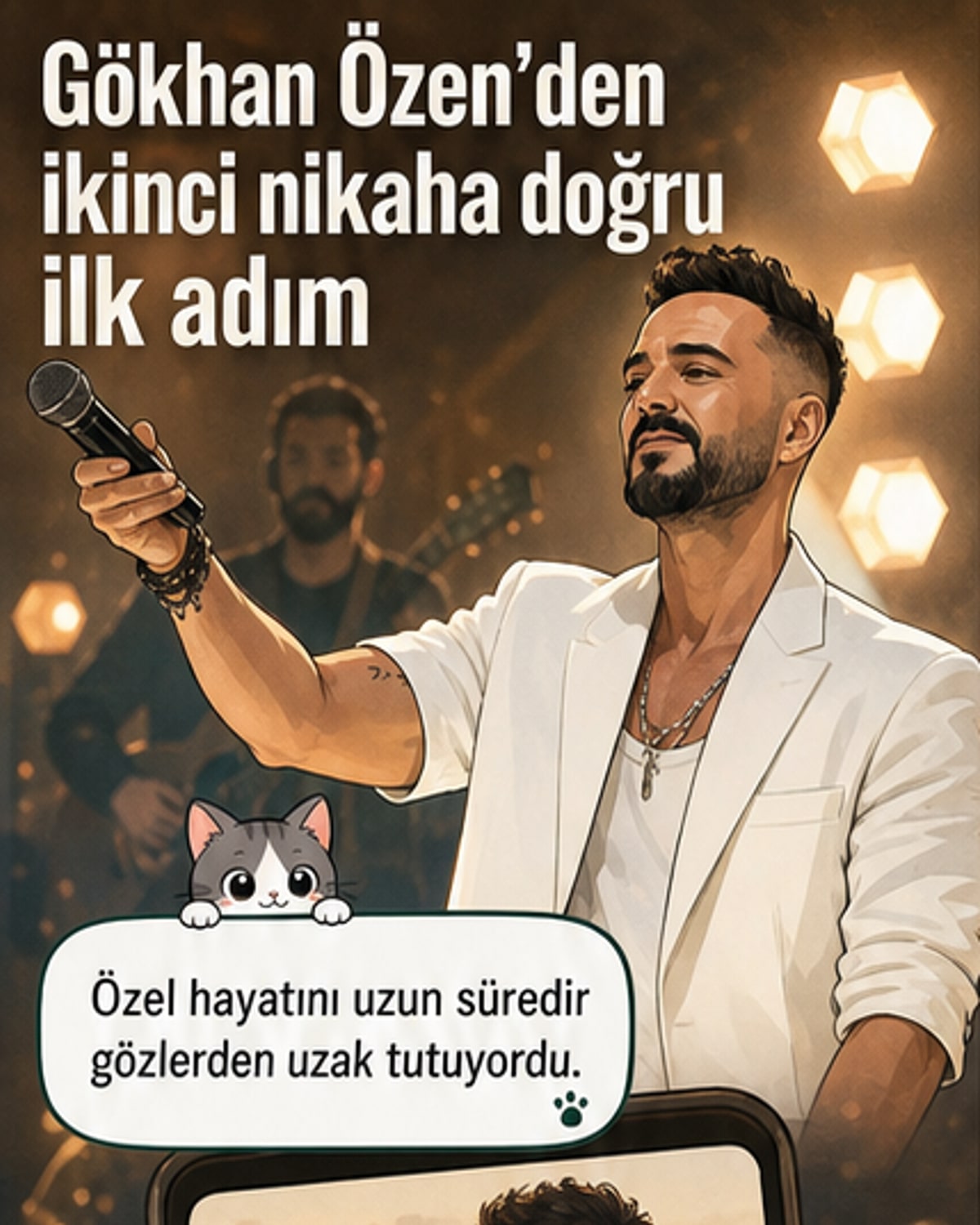 Gökhan Özen, parmağındaki nişan yüzüğüyle mutlu bir şekilde gülümserken gösteriliyor.