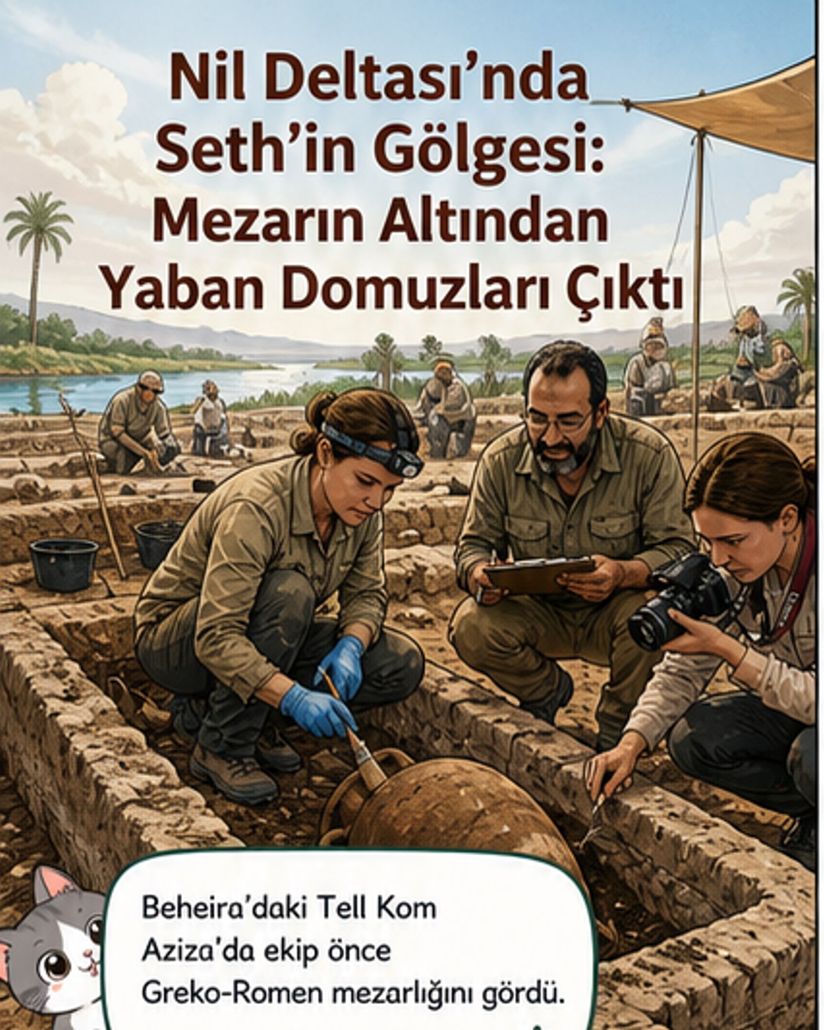 Antik Mısır’ın Tell Kom Aziza alanındaki kazıda ortaya çıkarılan yaban domuzu kalıntıları ve çevresindeki toprak katmanları