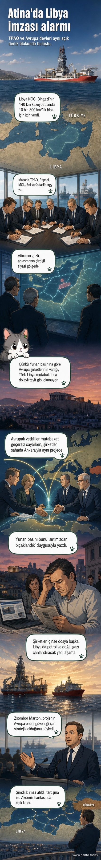 Akdeniz haritası üzerinde Türkiye, Libya ve Yunanistan'ın deniz sınırları yakınında enerji arama faaliyetlerinin işaretlendiği bir görsel