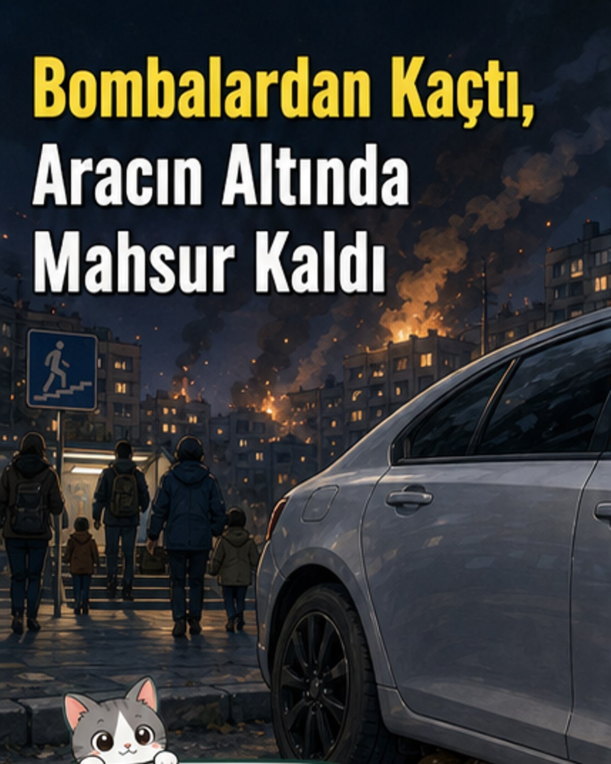 Bombardımandan kaçan yavru geyik aracın altına sıkıştı