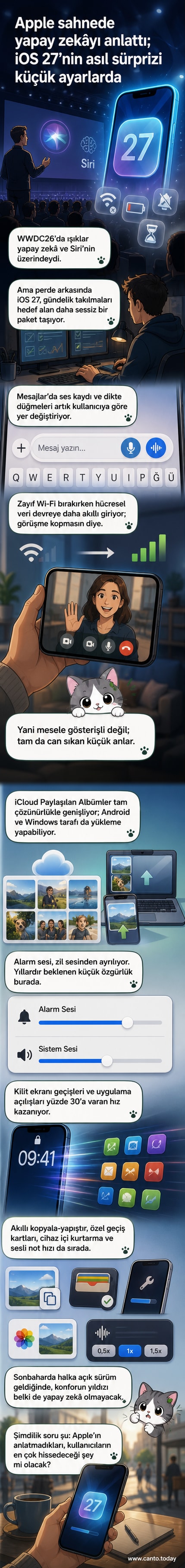 iPhone ekranında iOS 27 güncellemesiyle gelen yeni Mesajlar uygulaması özelleştirme seçeneği gösteriliyor