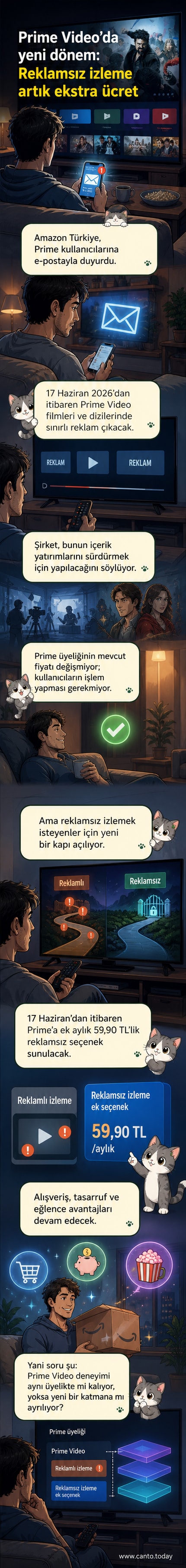 Amazon Prime Video logosu önünde bir televizyon ekranında reklam çıkıyor, altta '17 Haziran 2026'dan itibaren' yazıyor
