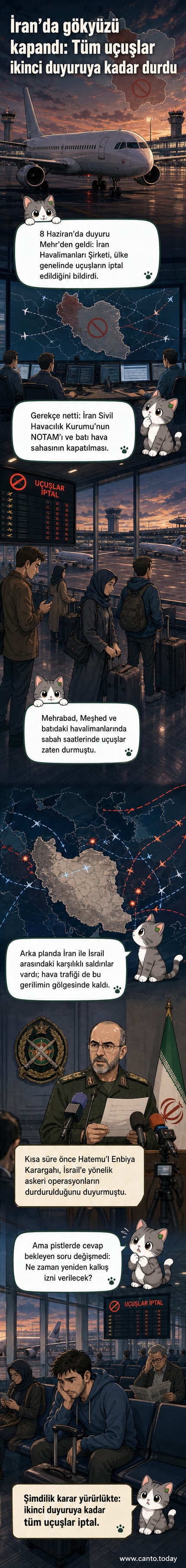 İran haritası üzerinde batı hava sahası kırmızıyla işaretlenmiş, uçak simgesiyle kapatıldığı gösterilmiş.
