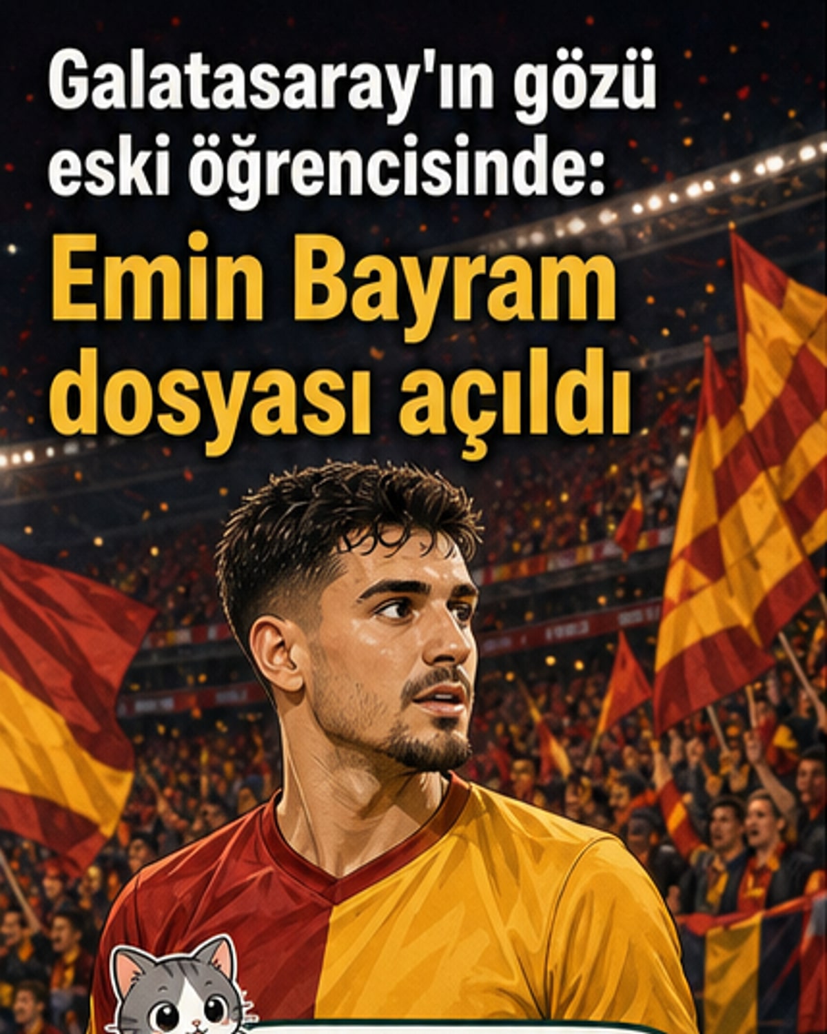Galatasaray forması ve Belçika kulübü Westerlo forması arasında duran bir futbol topu, arka planda stadın silüetiyle