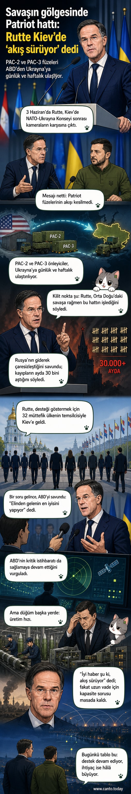 NATO Genel Sekreteri Mark Rutte ve Ukrayna Devlet Başkanı Volodimir Zelenskiy, bir basın toplantısında birlikte sahne alıyor; arka planda NATO ve Ukrayna bayrakları asılı.