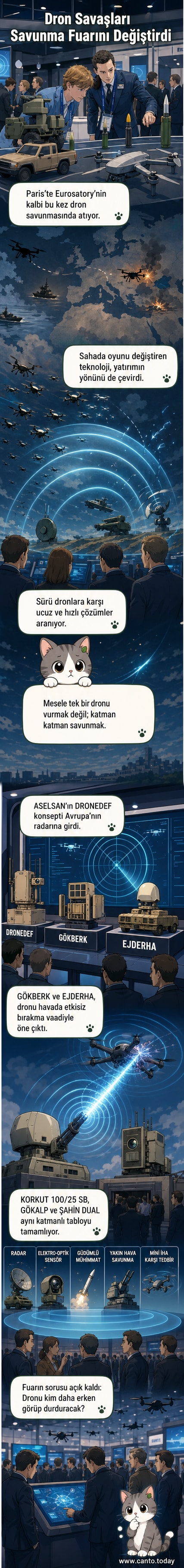 Eurosatory fuarında sergilenen DRONEDEF sistemi, dronları havada yakarak imha ediyor.