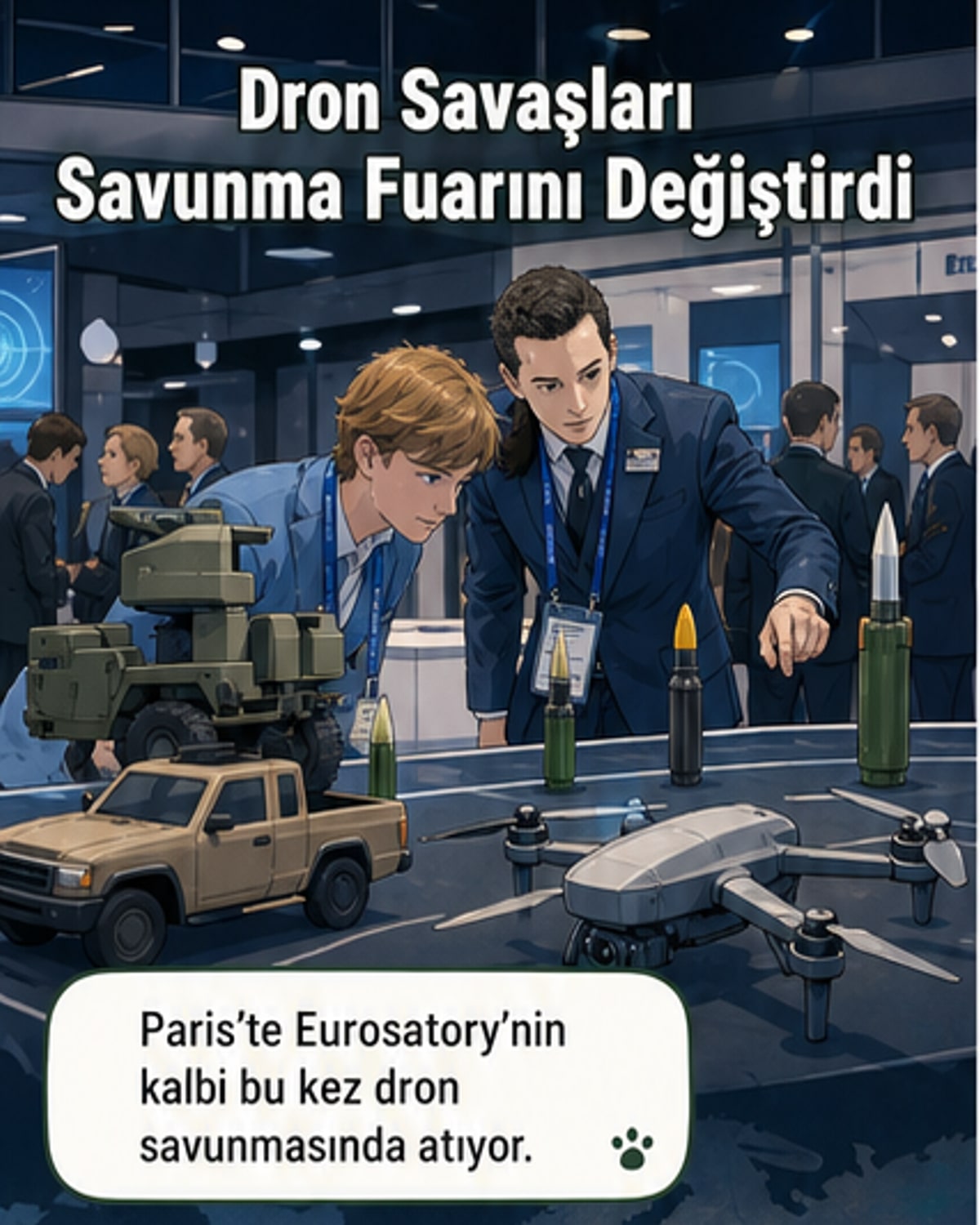 Eurosatory fuarında sergilenen DRONEDEF sistemi, dronları havada yakarak imha ediyor.